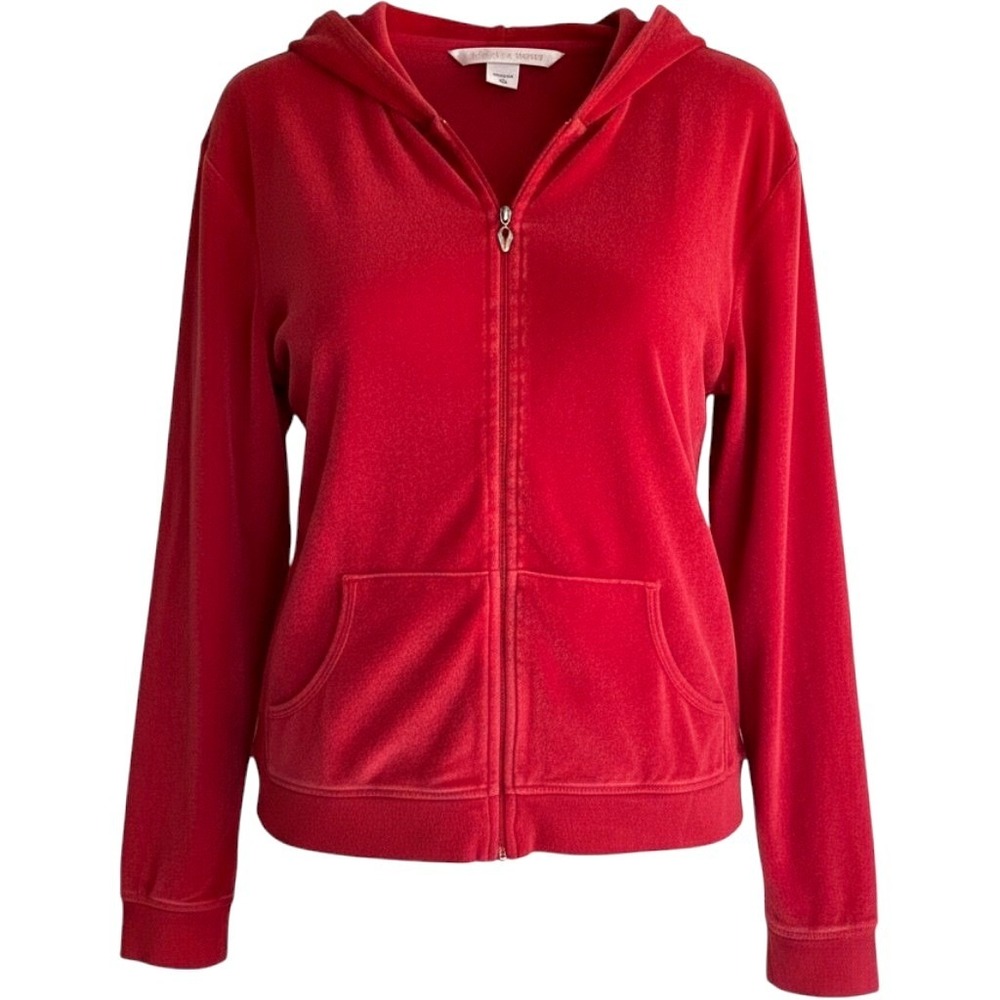 VTG Victoria Secret Hoodie Womens M Full Zip Hooded Sweatshirt Modal Red Y2k 00s